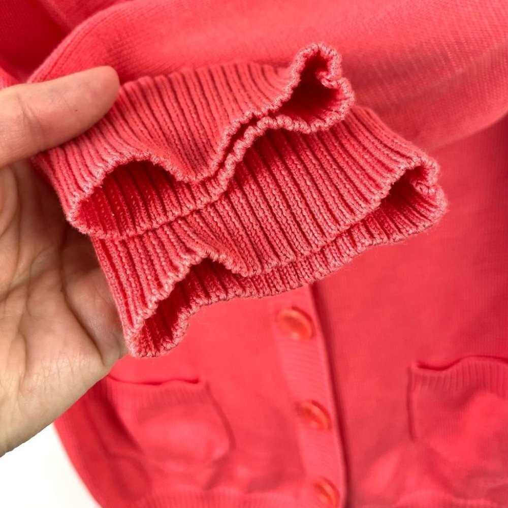 A.P.C. Paris Coral Red Pima Cotton Button Front V Neck Cardigan Size M - Picture 5 of 6